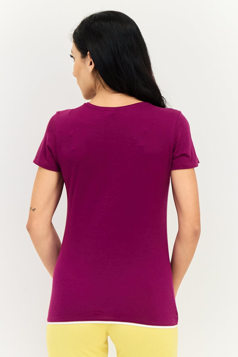 zivame Rosaline by Zivame Women V-Neck Graphic Print Short Sleeve Sleepwear Top, Purple - Image 3